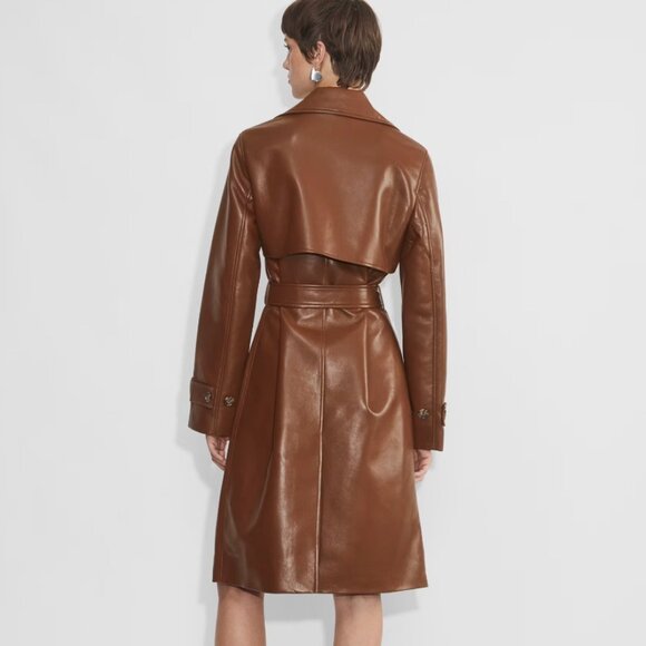 NEW Aritzia Babaton New Tabloid Vegan Leather Trench Coat in Cognac Brown - Picture 5 of 10